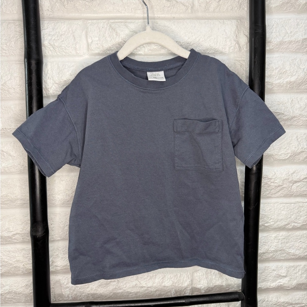 Zara Kids Short-Sleeve Pocket Tee in Slate Blue